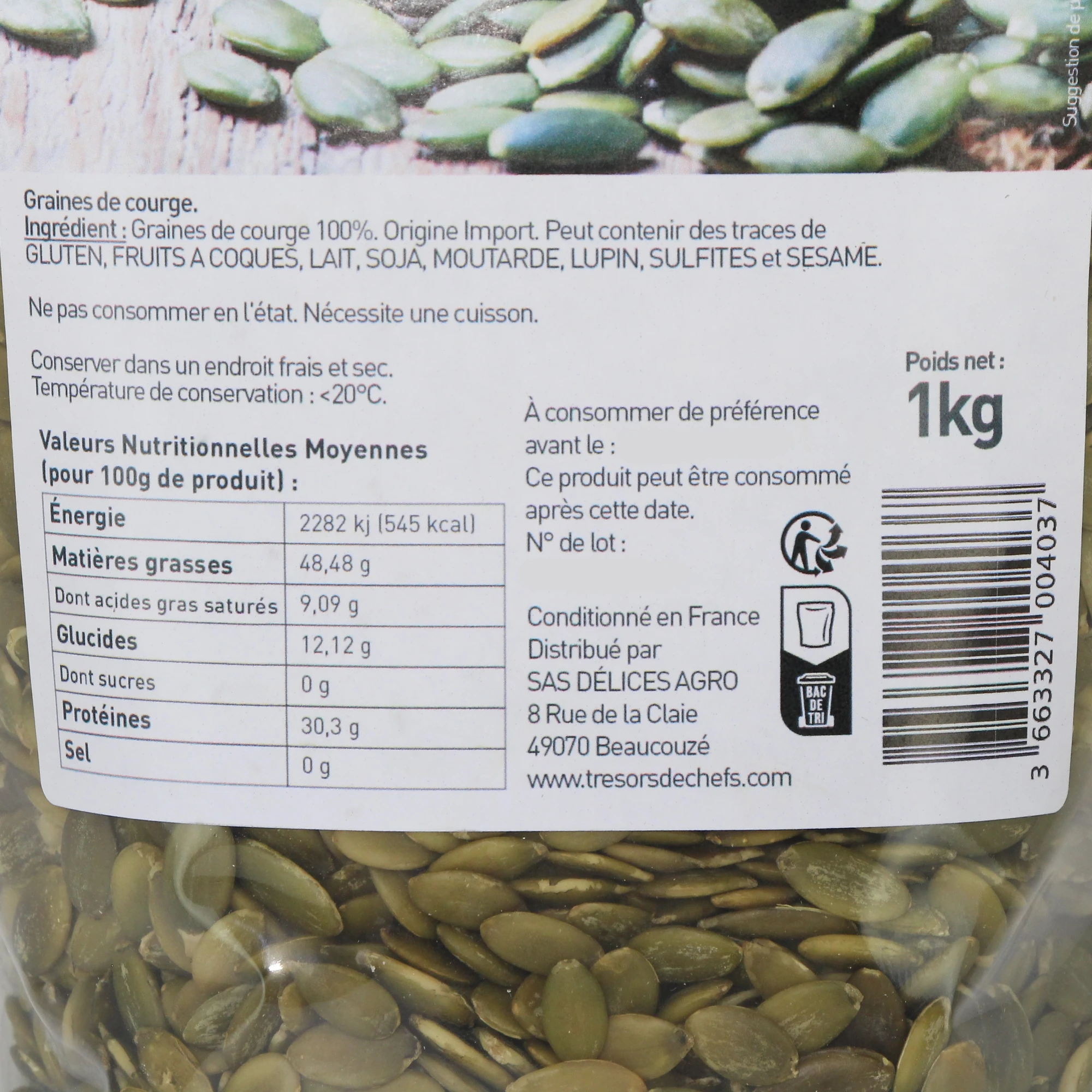 Graines De Courge Décortiquées 1 KG – Qualité Supérieure – Aliments Crus Non Traités