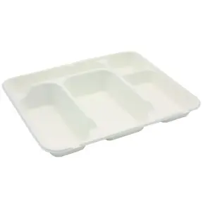 Lot de 200 plateaux-repas biodégradables 5 compartiments 30 x 24,5 cm