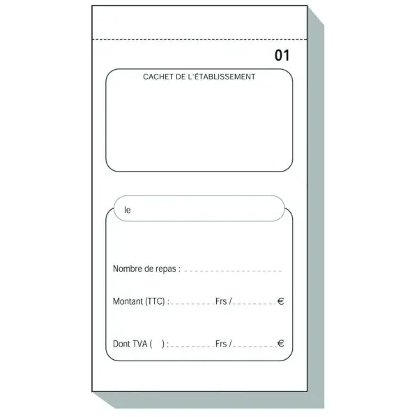50 Blocs Fiche Repas Dupli 50/2 Numérotés