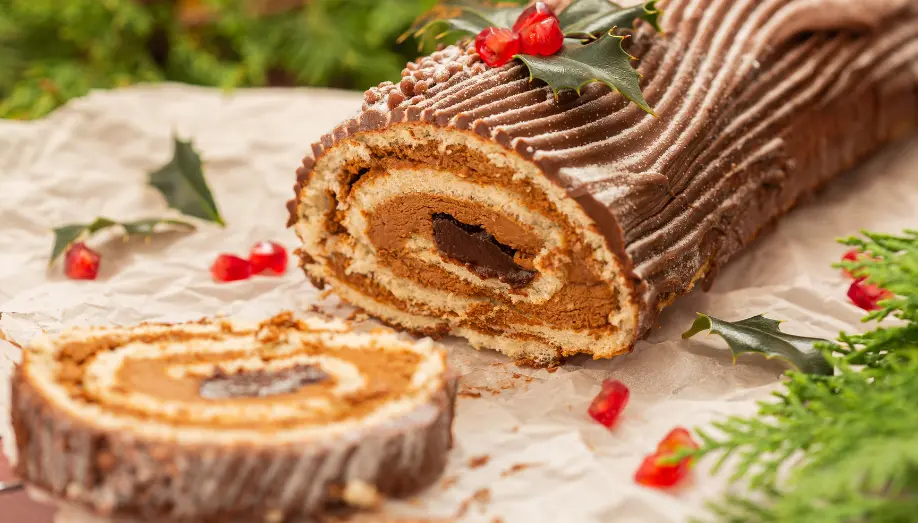 La Bûche Finesse : Chocolat, Miel-Nougat, Mandarine & Champagne