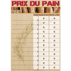 Panneau Prix du Pain 32x41 cm en plastique