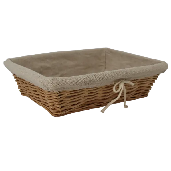 Corbeille à pain rectangulaire en osier + housse en tissu