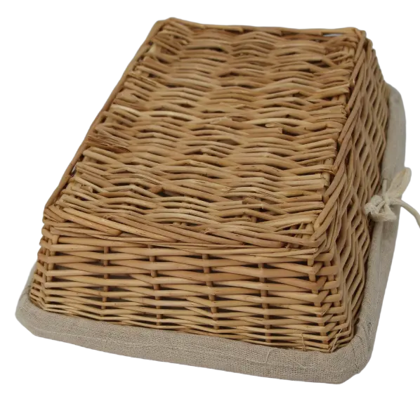Corbeille à pain rectangulaire en osier + housse en tissu