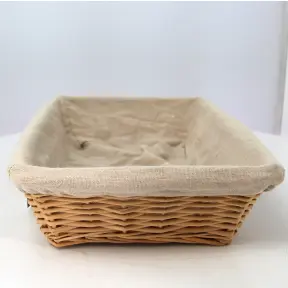 Corbeille à pain rectangulaire en osier + housse en tissu - 2