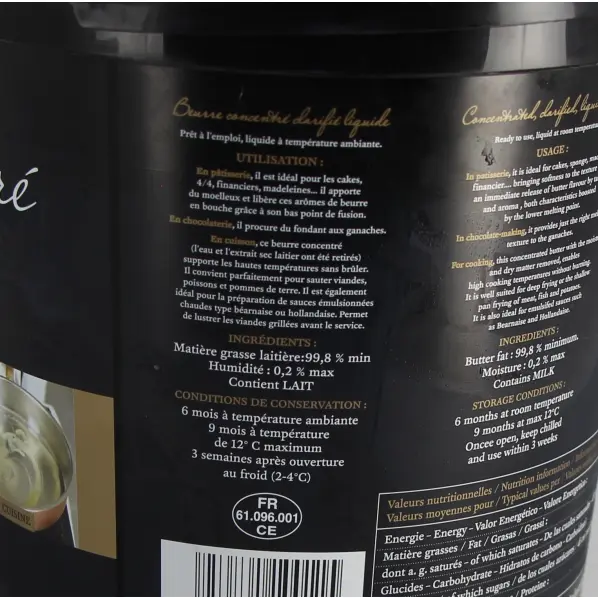Beurre clarififié concentré liquide par 2 kg Fléchard