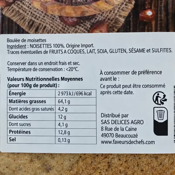 Noisettes râpées fines pour pâtisserie vendues 1 kg