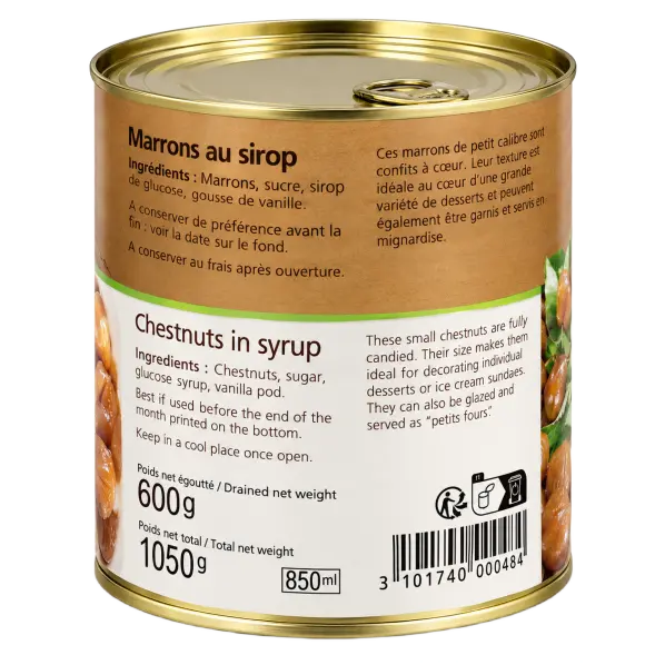 Marrons confits SABATON entiers au sirop boîte 4/4 MS 150