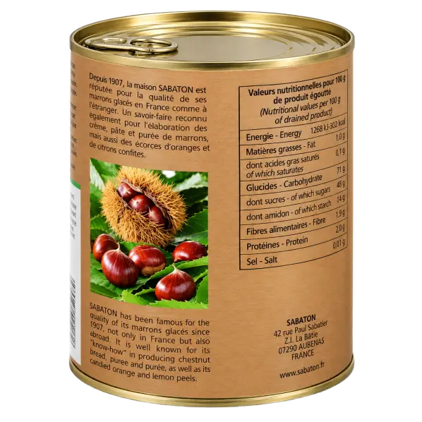 Marrons confits SABATON entiers au sirop boîte 4/4 MS 150